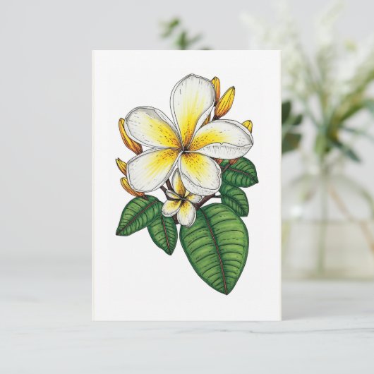  Geel en Witte Plumeria Hawaiian Bedankkaart (Staand voorkant)