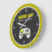 Geel en witte videogamecontroller kinderkamer grote klok (Hoek)