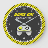 Geel en witte videogamecontroller kinderkamer grote klok (Voorkant)