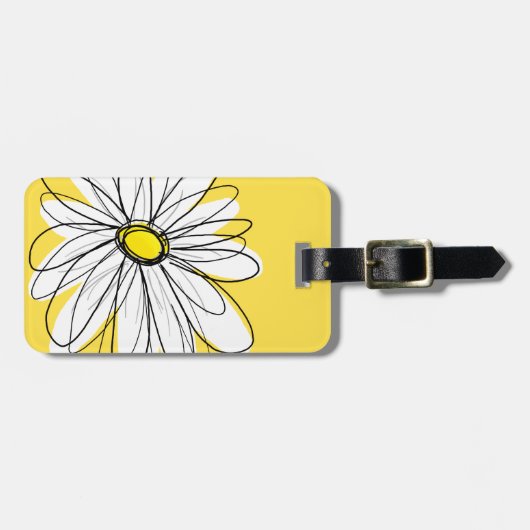 Geel en Witte Whimsical Daisy met de Tekst van de Bagagelabel (Voorkant horizontaal)