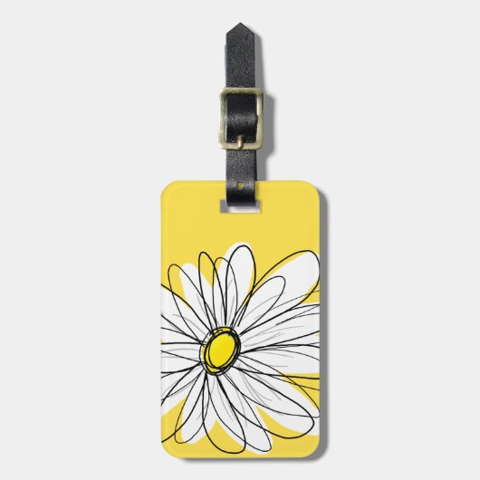 Geel en Witte Whimsical Daisy met de Tekst van de Bagagelabel (Voorkant verticaal)