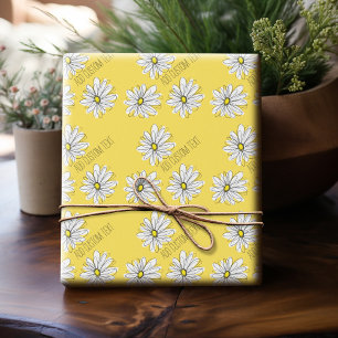Geel en Witte Whimsical Daisy met de Tekst van de  Cadeaupapier