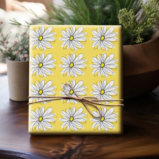 Geel en Witte Whimsical Daisy met de Tekst van de  Cadeaupapier