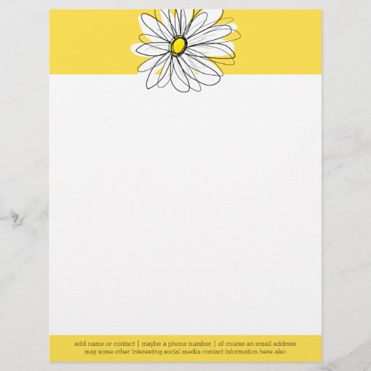 Geel en Witte Whimsical Daisy met de Tekst van de Custom Briefhoofd (Voorkant)