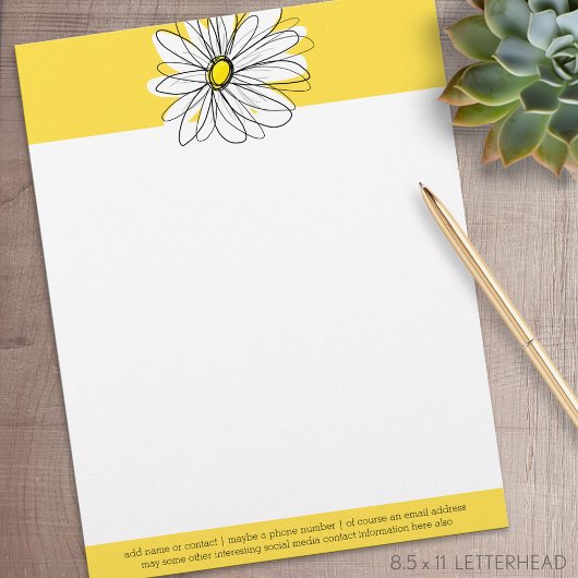 Geel en Witte Whimsical Daisy met de Tekst van de Custom Briefhoofd