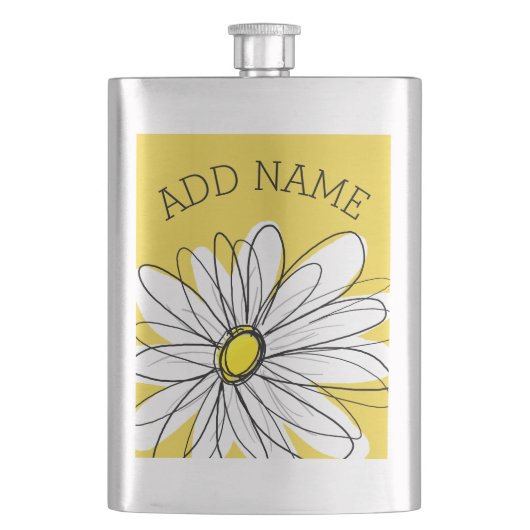 Geel en Witte Whimsical Daisy met de Tekst van de Flacon (Voorkant)