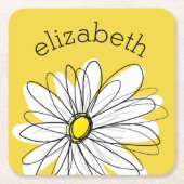Geel en Witte Whimsical Daisy met de Tekst van de Kartonnen Onderzetters (Voorkant)