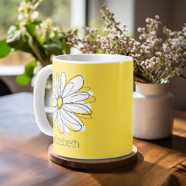 Geel en Witte Whimsical Daisy met de Tekst van de Koffiemok