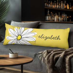 Geel en Witte Whimsical Daisy met de Tekst van de  Lichaamskussen
