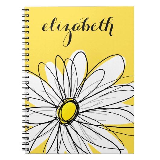 Geel en Witte Whimsical Daisy met de Tekst van de Notitieboek (Voorkant)