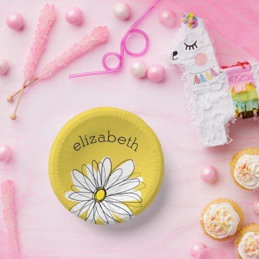 Geel en Witte Whimsical Daisy met de Tekst van de  Papieren Kommen (Feest)