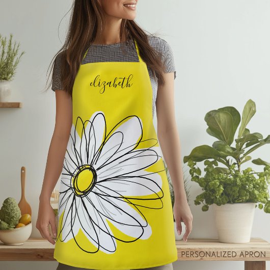 Geel en Witte Whimsical Daisy met de Tekst van de Schort
