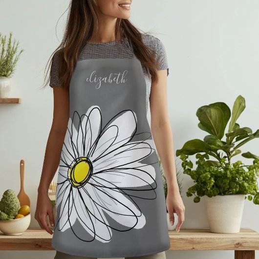 Geel en Witte Whimsical Daisy met de Tekst van de  Schort