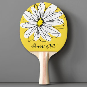 Geel en Witte Whimsical Daisy met de Tekst van de Tafeltennisbatje