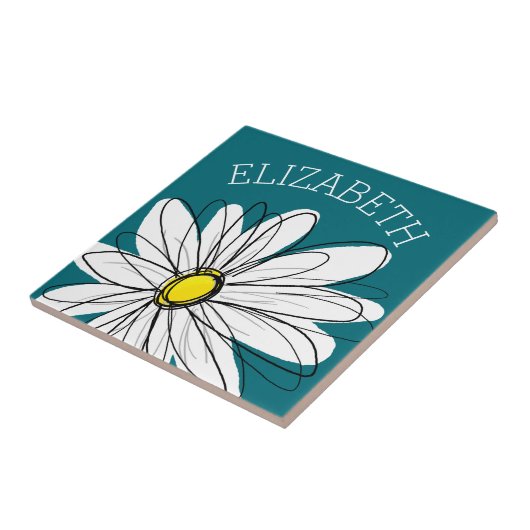 Geel en Witte Whimsical Daisy met de Tekst van de  Tegeltje (Zijkant)