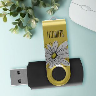 Geel en Witte Whimsical Daisy met de Tekst van de  USB Stick