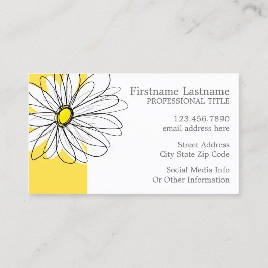 Geel en Witte Whimsical Daisy met de Tekst van de Visitekaartje (Achterkant)