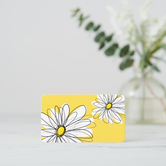 Geel en Witte Whimsical Daisy met de Tekst van de  Visitekaartje (Staand voorkant)