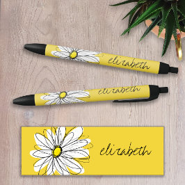 Geel en Witte Whimsical Daisy met de Tekst van de  Zwarte Inkt Pen