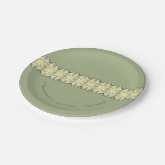 Geel en zacht groen met grijs papieren bordje (Gekanteld)