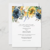 Geel en zeemacht Floral Wedding Kaart (Voorkant)