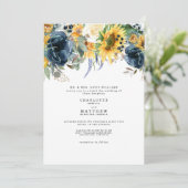 Geel en zeemacht Floral Wedding Kaart (Staand voorkant)
