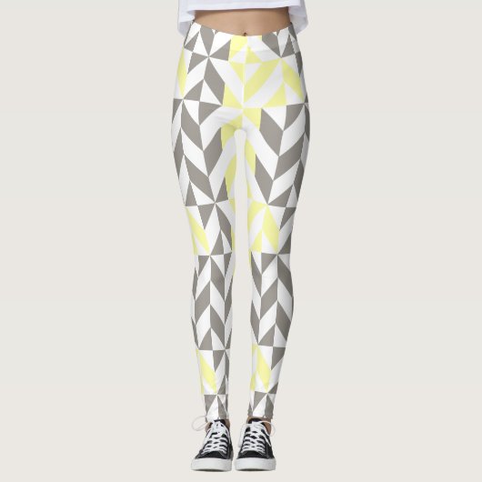 Geel en zilver Geometric ZigZag Leggings (Voorkant)
