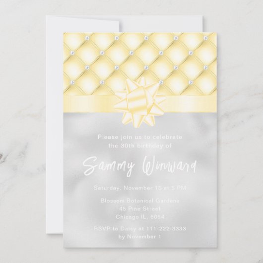 Geel en Zilver Getufte Parels Verjaardagsfeest Kaart (Achterkant)