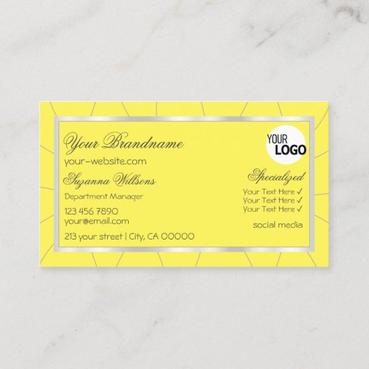 Geel en zilver Lijst met diamanten en Logo Visitekaartje (Achterkant)