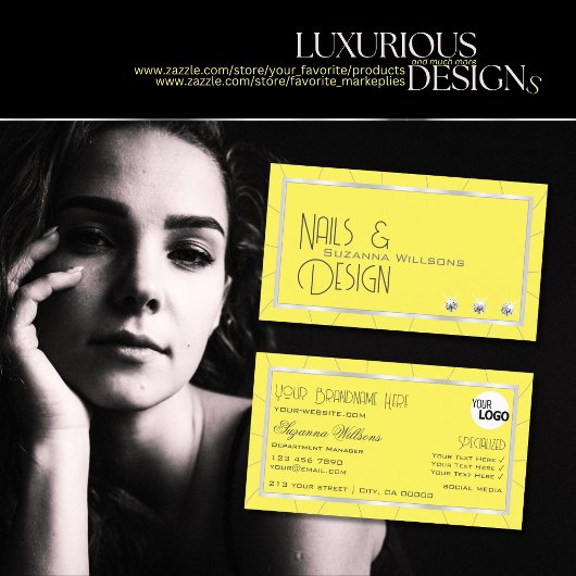 Geel en zilver Lijst met Noble Diamonds en Logo Visitekaartje