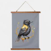 Geel en Zwart Abstract Geel Gevleugeld Blackbird Hangend Wandkleed (Voorkant)