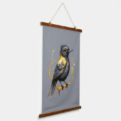 Geel en Zwart Abstract Geel Gevleugeld Blackbird Hangend Wandkleed (Gebogen)