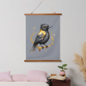 Geel en Zwart Abstract Geel Gevleugeld Blackbird Hangend Wandkleed (Slaapkamer)