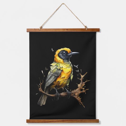 Geel en zwart Abstract Prairie Warbler Hangend Wandkleed (Voorkant)