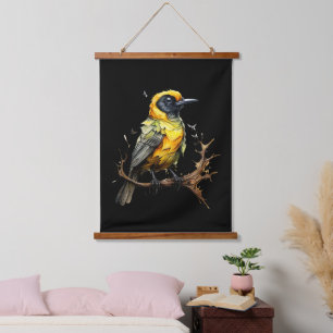 Geel en zwart Abstract Prairie Warbler Hangend Wandkleed
