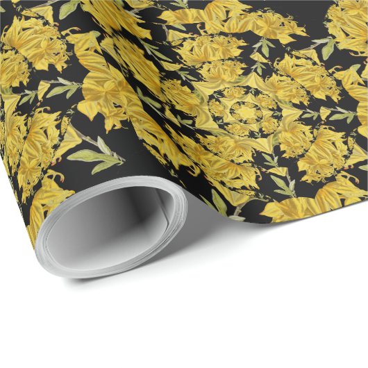 Geel en zwart Azalea fractale kunst Cadeaupapier (Rol Hoek)