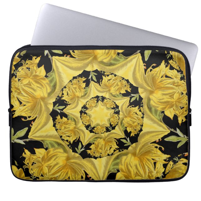 Geel en zwart Azalea fractale kunst Laptop Sleeve (Voorkant)