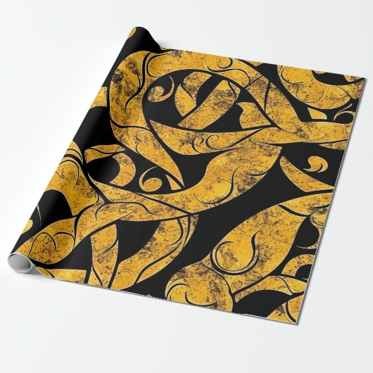 Geel en zwart Batik Patroon Cadeaupapier (Uitgerold)