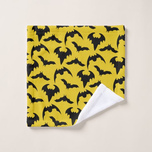 Geel en zwart Bats Halloween Bad Handdoek (Wasdoekje)