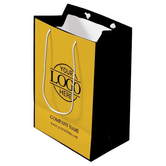 Geel en zwart Bedrijfsbedrijf Business Logo Medium Cadeauzakje (Voorkant Gekanteld)