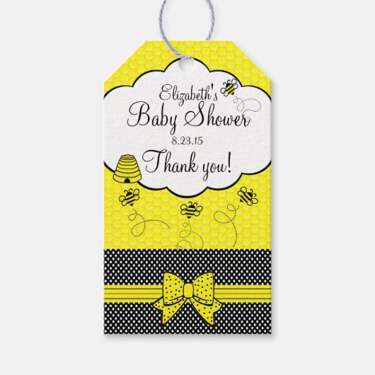 Geel en Zwart Bee Baby shower Dank u Cadeaulabel (Voorkant)