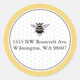 Geel en Zwart Bee Retouradres Classic Ronde Sticker