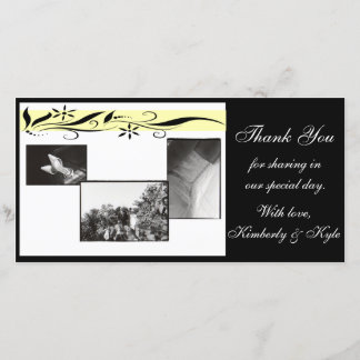 Geel en zwart bloemig Huwelijks dankkaart Bedankkaart