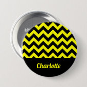 geel en zwart chevron patroon ronde button 7,6 cm (Voorkant /achterkant)