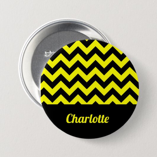 geel en zwart chevron patroon ronde button 7,6 cm (Voorkant /achterkant)
