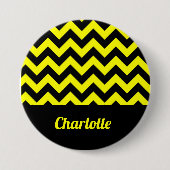 geel en zwart chevron patroon ronde button 7,6 cm (Voorkant)