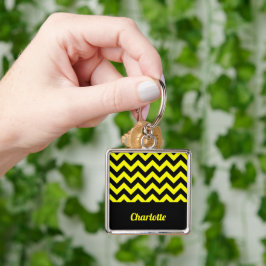geel en zwart chevron patroon sleutelhanger