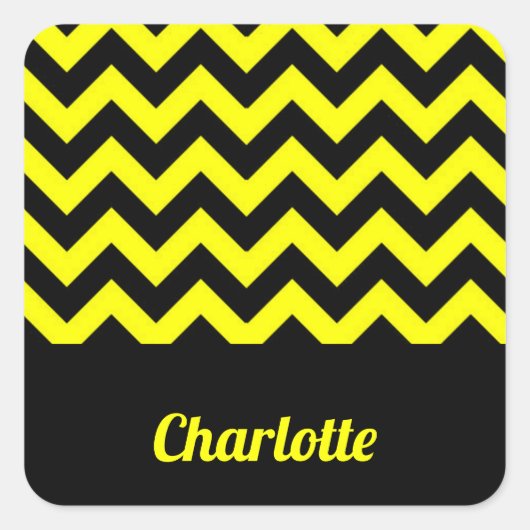 geel en zwart chevron patroon vierkante sticker (Voorkant)