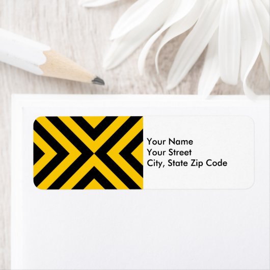 Geel en zwart Chevrons retour adres label (Insitu)