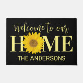 Geel en Zwart Custom Name Sunflower Welkom Deurmat (Voorkant)